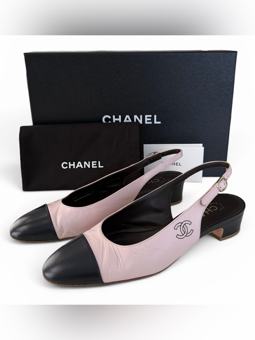 Chanel Calfskin Cap Toe CC Slingback Pumps / Size EU 38 /  Light Pink